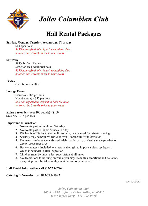 Hall Rental Packages